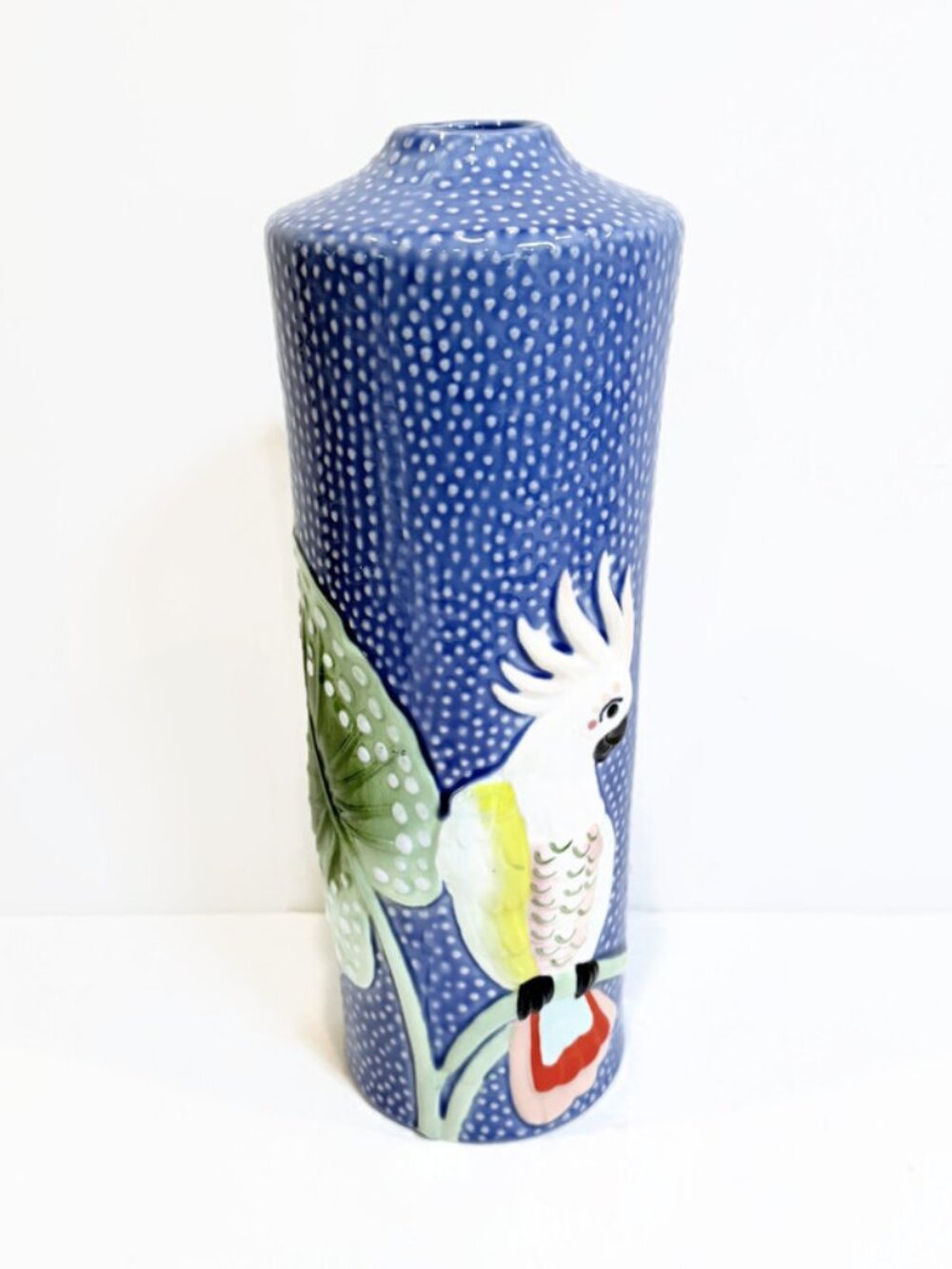 OPAL HOUSE Ceramic Blue Bird Vase, White Cockatoo, NWT, Beach, Porch, Tropical